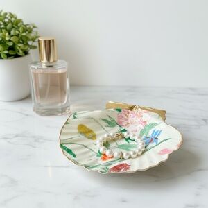 Vintage Floral Seashell Trinket Dish Coastal Decor